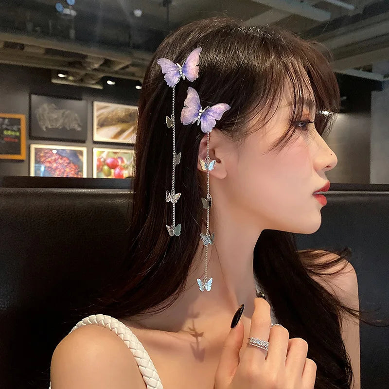 HOVANCI 3 New Korean Butterfly Hairpins Elegant Metal Tassel Long Hair Clips for Women Fashion Party Hair Accessories