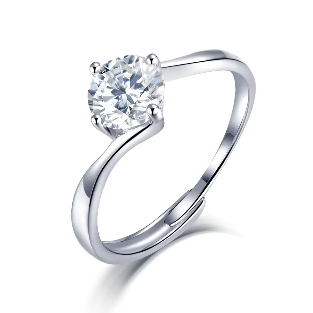 Classic Fashion Premium Jewelry GRA  1carat Four-claw Round Mosanite Diamond Ring  925 Sterling Silver Women Wedding Jewelry