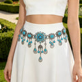 Fashion Bohemian Women Belt Summer Beach Style Faux Turquoise Waist Chains Metal Beaded Flower Body Chains Belly Chains