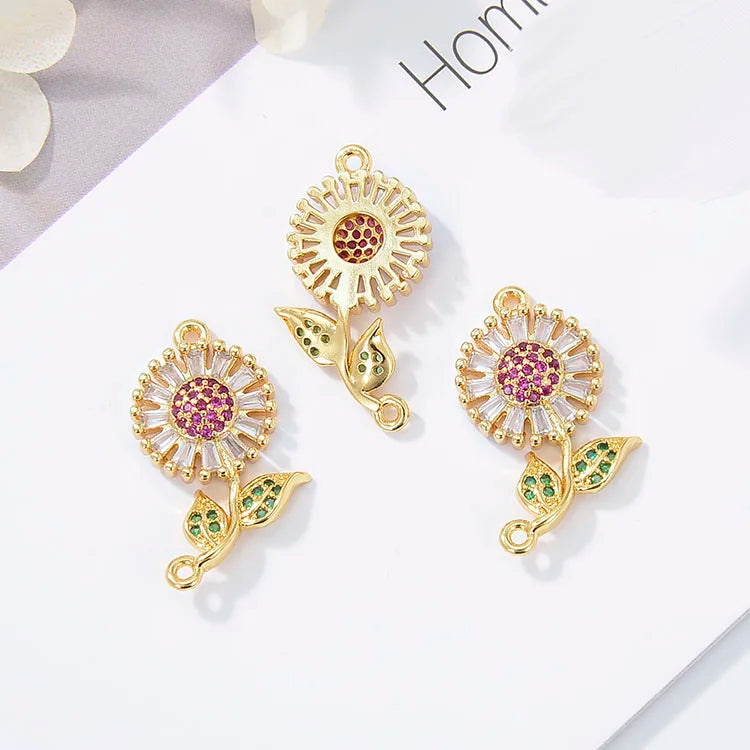 CZ8168 DIY Micro Pave Zircon Jewelry Connector Flower Leaves Heart Clover Charms for Bracelet Accessories Making