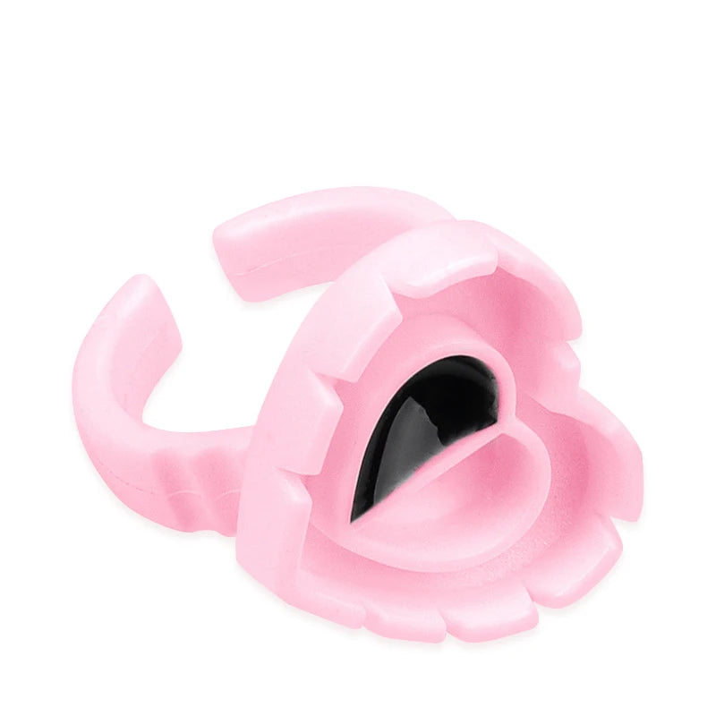 New Arrival 100pcs Heart-Shaped Flower Lash Glue Holders in White Pink Gold Eyelash Extension-Use Plastic Rings
