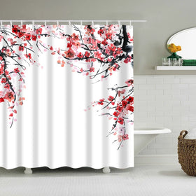 Shaoxing Digital Printing Shower Curtains Japanese Style Cherry Blossoms Red Rose Shower Curtains Bathroom Curtain/