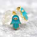 PM29328 Copper Jewelry Blue Enamel Hand Hamsa Shape Turkish Eye Pendant Charm Gold Plated Cute Lovely Kawaii Gift for Women