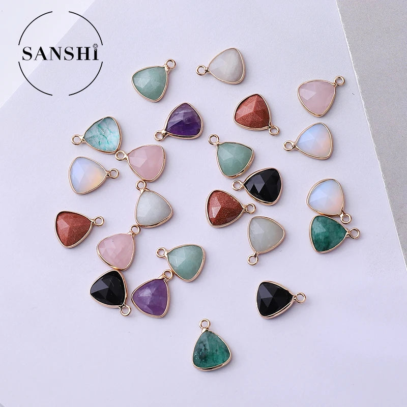 Wholesale Natural Crystal Quartz Small Size Triangle Point Golden Copper Side Facet Natural Stone Necklace Pendants Accessory