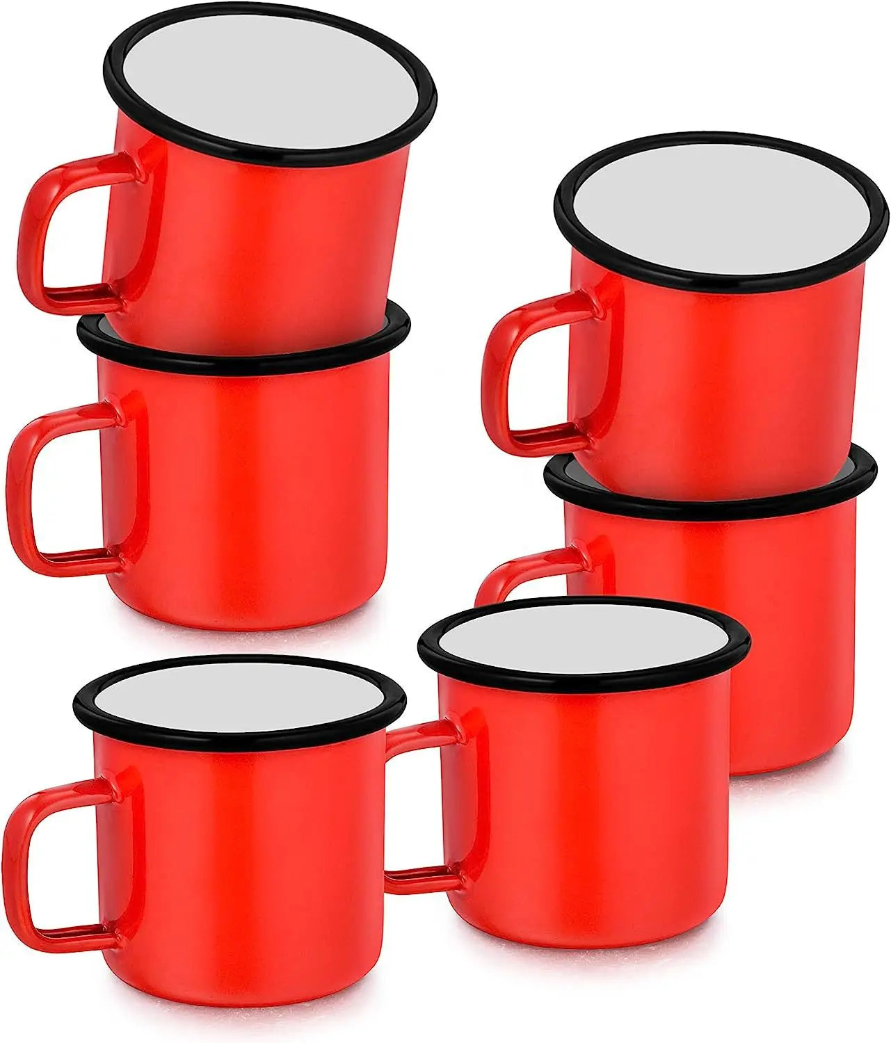 Portable 12oz/350ml Coffee & Tea Cups Wide Handle Smooth Rim Durable Enamel Small Cups Indoor Outdoor Activities Water Usage