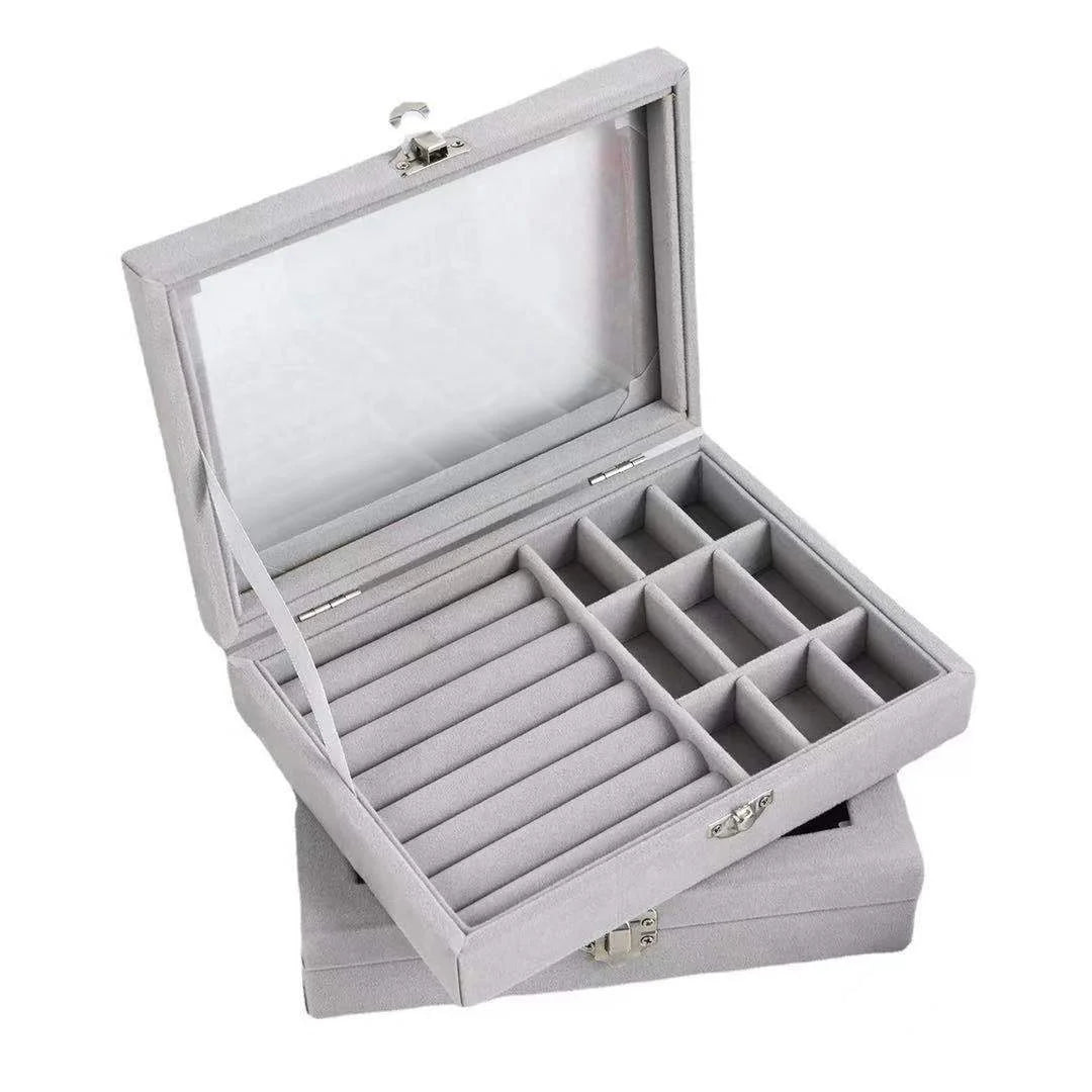 Popular Design Single Layer Portable Jewelry Packaging Storage Organizer Luxury Gift Bracelet Velvet Necklace Jewelry Ring Box