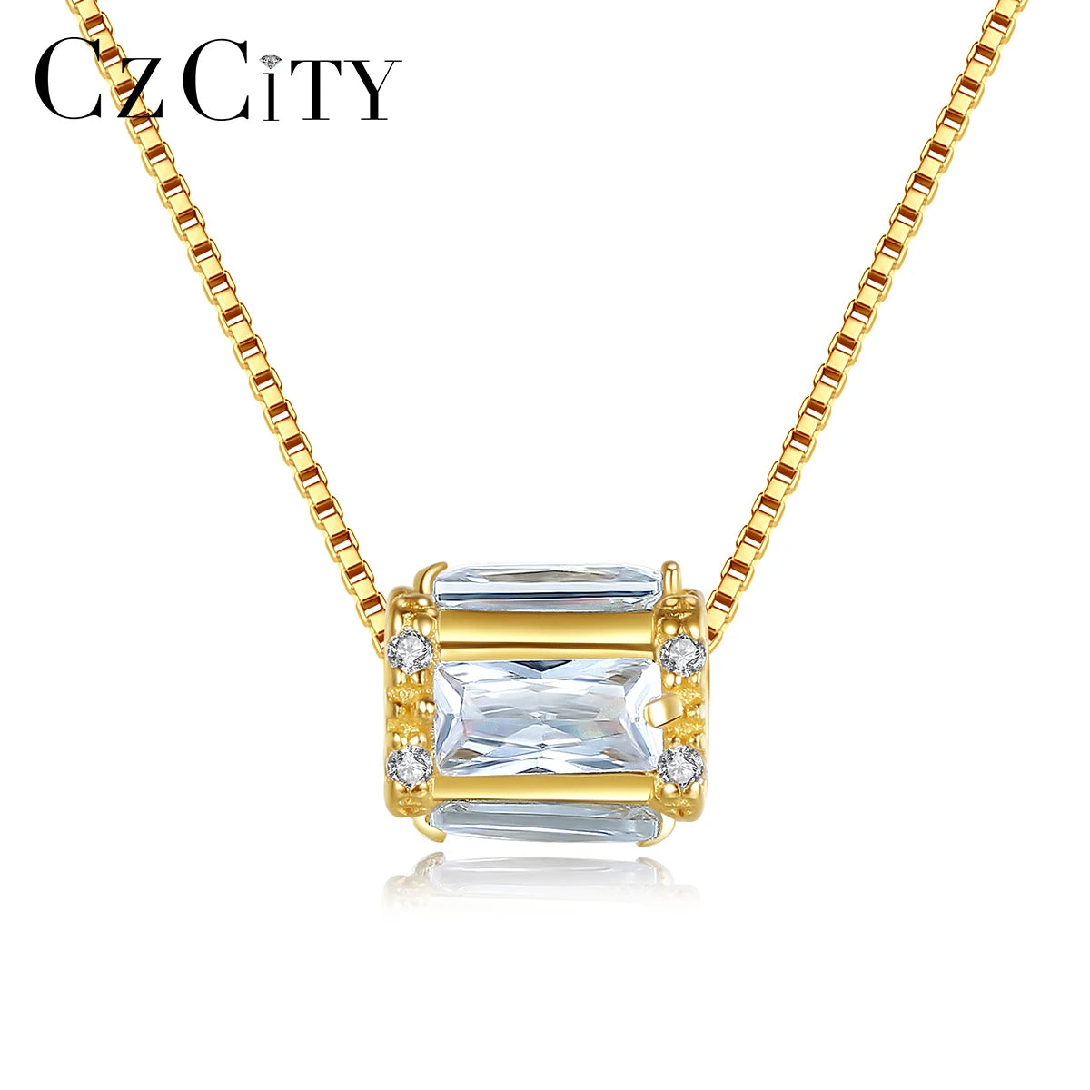 CZCITY Designer Dainty Woman Pendant Trendy Charm Gold Chain Fine Jewelry Accessory and Silver Necklace
