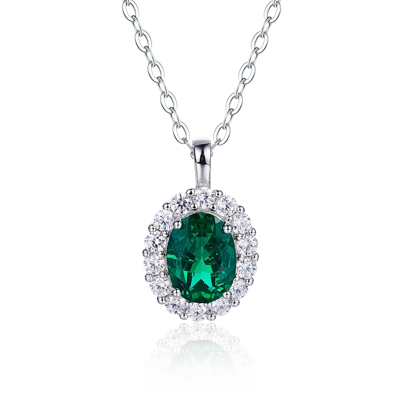 SGARIT Custom 1CT Green Lab Emerald 925 Sterling Silver Pendant Necklace Oval Shape Trendy Style for Christian Wedding Jewelry