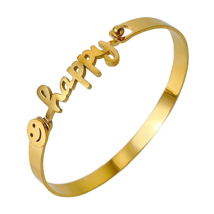 18K Gold Plated Stainless Steel Jewelry Dreams Happy Lucky love Letter Bangle INS Accessories Bracelets B222271