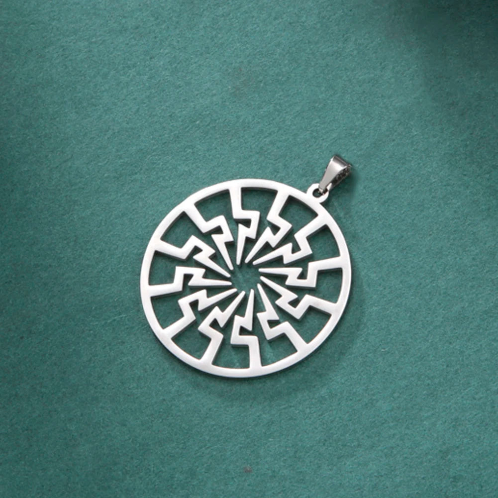 Wicca Sun Symbol Wheel Pendants for Necklace Keychain Stainless Steel Charms for Jewelry Making DIY Accessories