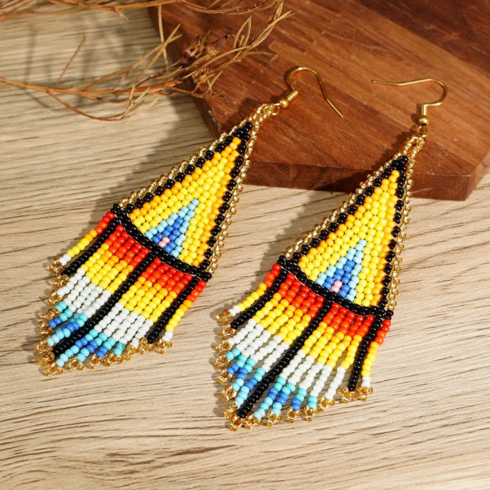 Go2boho Handmade Women's Long Tassel Earrings Colorful Bohemian Summer Beach Girl Hook Dangle Jewelry Miyuki Beads Fashion Drop
