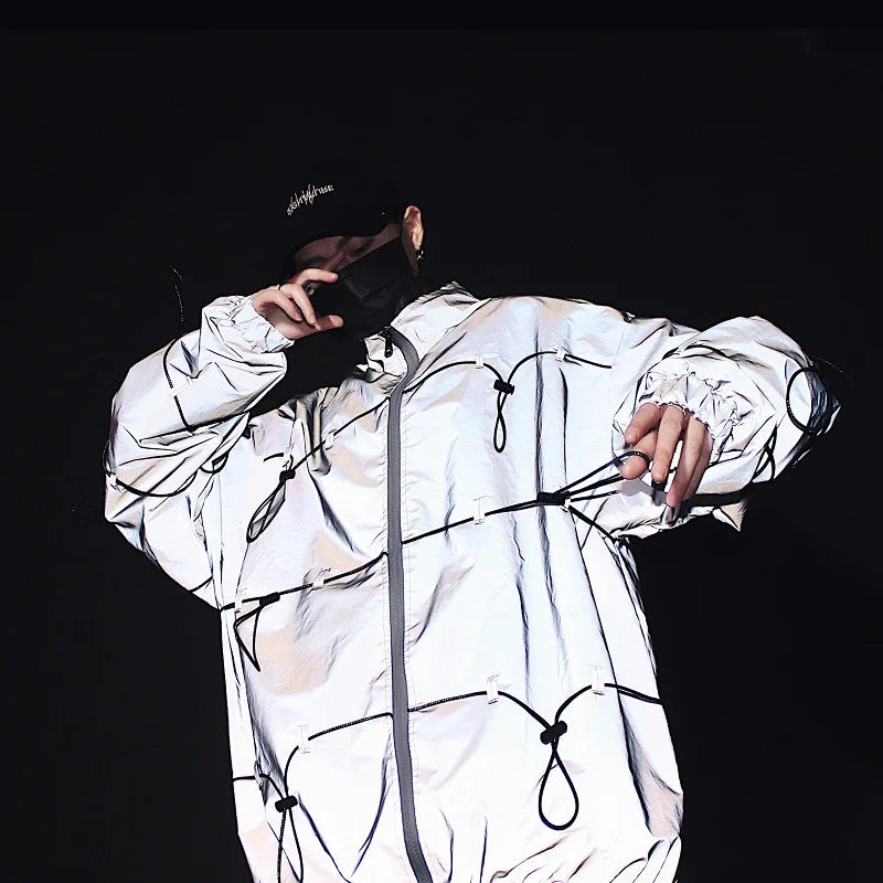 Winter Two Piece Reflective Mens Streetwear Clothing Urban Style Windproof Jacket Hip Hop Jaket Pria Lightweight Chaqueta Hombre