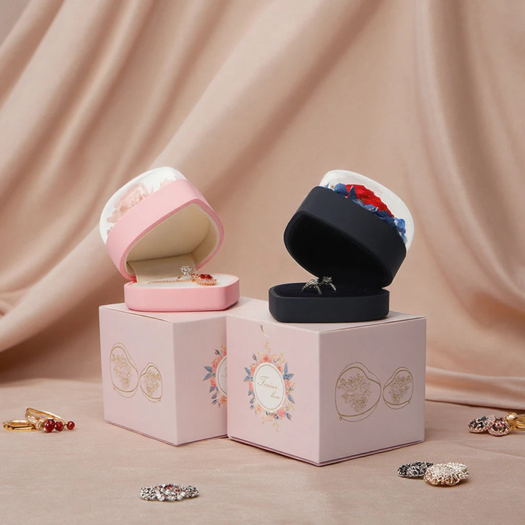 ZRS10 10X8.5X7.5CM Hot Sale Elegant Preserved Fresh Flower Rose Boxes Luxury Jewelry Box Heart Shape Small Gift Packaging Box