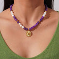 New Handmade Natural Stone Tarnish Free Waterproof Natural Stone Amethyst Stainless Steel Heart Pendant Women's Necklace Jewelry