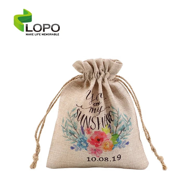 Lopo Sublimation Jute Burlap Bags with Drawstring 21*17cm Durable & Eco-Friendly Sublimation Ink Compatible for Gift Packaging