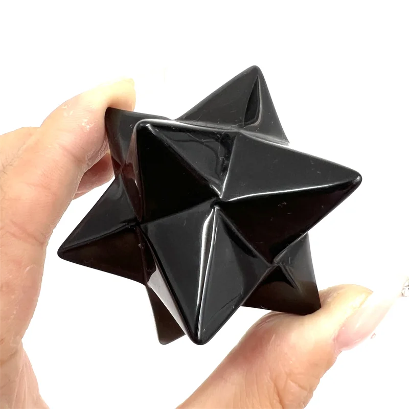 Natura Large Crystal Merkaba Star Hand Carving Craft Polished Black Obsidian Merkaba for Healing