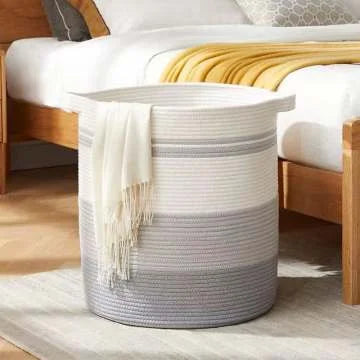 New Eco-Friendly Laundry Handmade Circle Large Cotton Rope Woven Multifunction Storage Basket Manufacturer