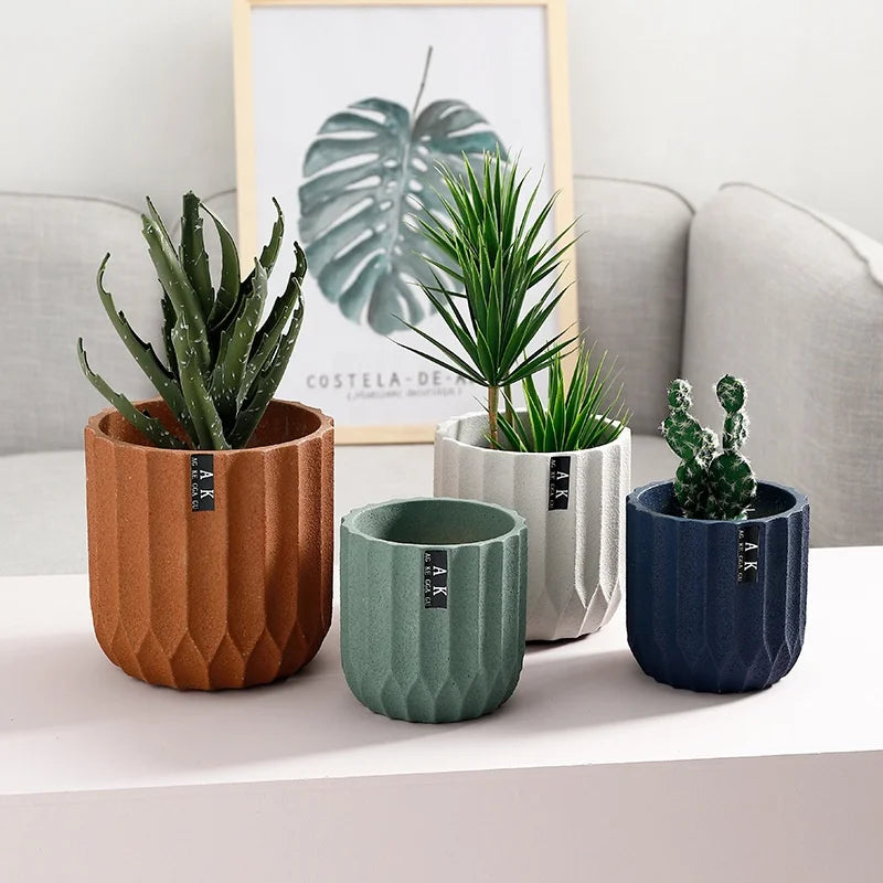 7" Flower Pot Garden Small Cement Indoor Flowerpot Decorative Cement Planter Pot Concrete Planter Pots Without Saucer