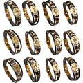 Punk Style Braided PU Leather Rope Antique Gold Plated Charm Astrology Mens Vintage 12 Zodiac Sign Bracelet Jewelry