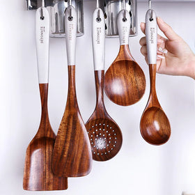 2023 Hot Selling Teak Wooden Spurtle Lacquered Multi-colour Kitchen Utensils Wooden Spoon and Vegetable Spatula