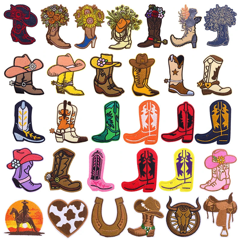 Wholesale Western Cowboy Hat Patch Logo Embroidered Iron on Backing Cowboy Patches for Clothing Cowgirl Boots Custom Designs