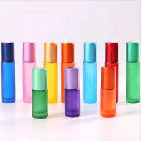 Refillable Bottle 5ml Empty Colorful Thick Glass Matte Color Essential Oil Perfume Roll on Glass Roller Bottle