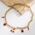 Simple Fashionable Stainless Steel Pendant Charm Necklace Red Cherry Strawberry Design Luxury 18k Gold Chain Jewelry As Gift