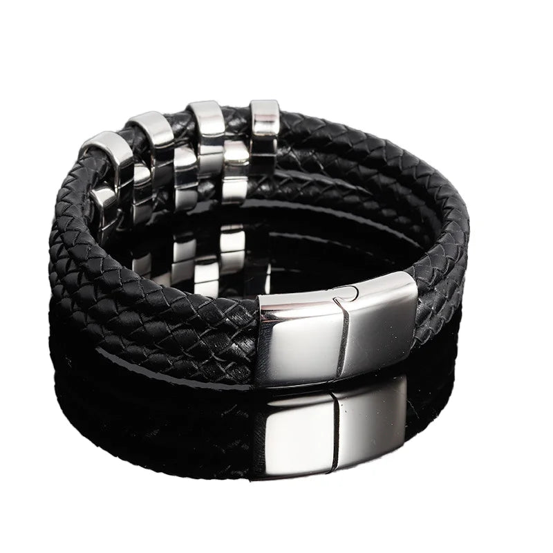 Handmade New Fashion Genuine Leather Cuff Bracelet Unisex Punk Wrist Band for Men and Women