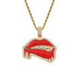 Trendy Hip Hop Biting Lips Gold Tooth Design Iced Out CZ Diamond Brass Link Chain Gold Plated Necklace for Men