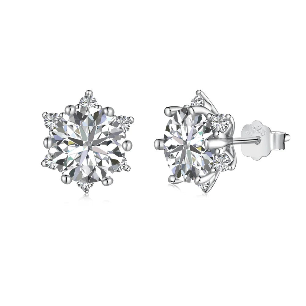 Dylam Sparkling Snowflake Shape 2ct 5A Cubic Zirconia Stud Earrings for Women