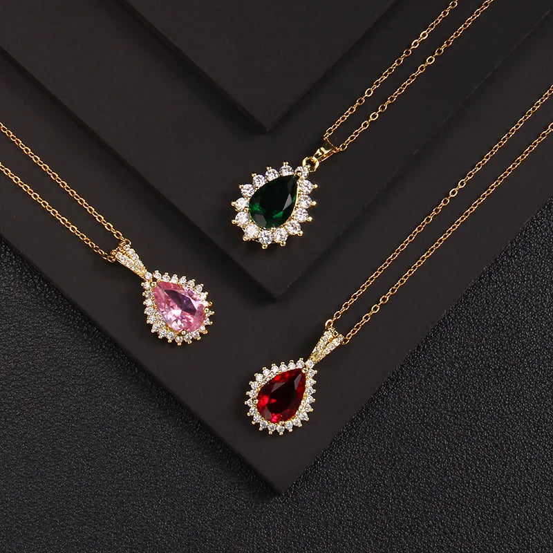 Pendientes Fashion Jewelry Water Drops Pendent Diamond Choker Stainless Steel Necklace Gold for Women
