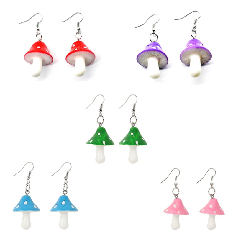 Fashion Jewelry Natural Hook Earrings Diy Retro Earrings for Women Handmade Hanging Mushroom Earrings