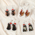 1Pair Christmas Animals Woman Dangle Earrings Acrylic Chicken Dog Cow With Light Bulb Drop Earrings for Girl Birthday Gift