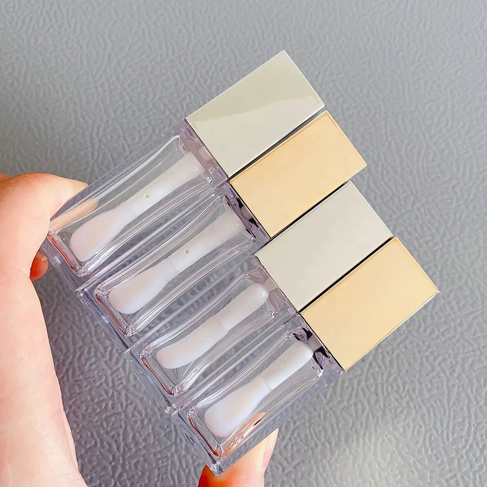 LZ Pack 100pcs Gold Silver 8 ml 10 ml Lip Plumper Tubes Large Doe Foot Elegant Custom Logo Empty Flat Square Lip Gloss Tube