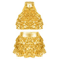 Newest Kids Girls Stylish Clothing Sleeveless Round Collar Backless Shiny Sequins Tiered Crop Top Elastic Waistband Skirt Set