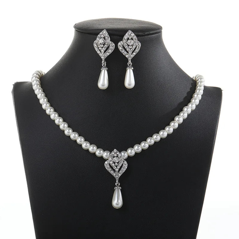 SLBRIDAL Ins Style Rhinestones Crystals Pearls Bridal Jewelry Set Wedding Necklace Earrings Set Party Jewelry Sets Women Jewelry