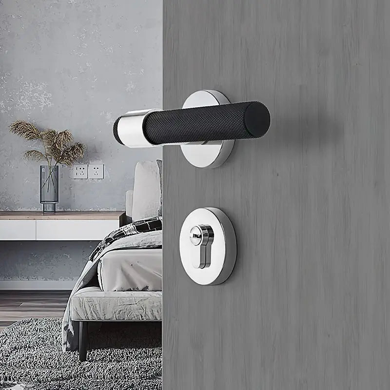 Classic Knurled Lever Handles Zinc Alloy Black Knurled Door Handle with Lock