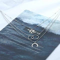 Fashion Bohemian Layered Chain Hollow Map Moon Shape Pendant Necklace for Women