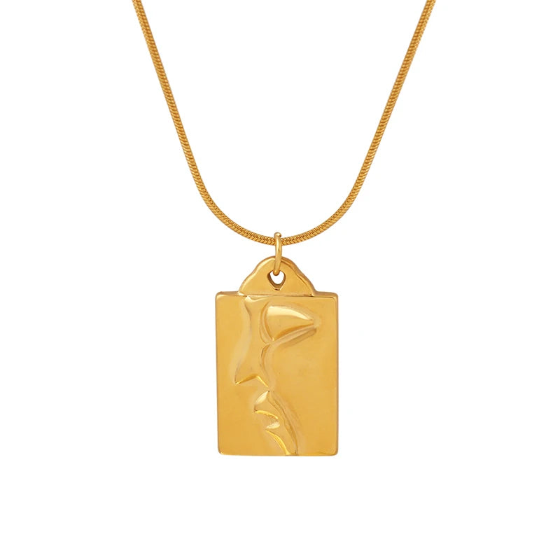 Hip Hop Brand Portrait Pendant Necklace Collarbone Neck Chain Stainless Steel Jewelry Necklace