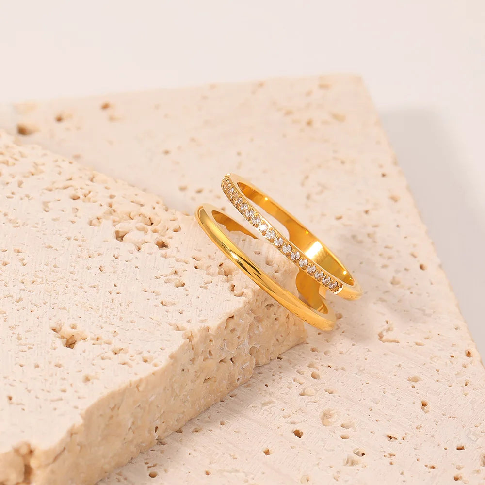 Double Layered Stainless Steel Ring with Fashionable and Elegant Style 18k Plated Women's Jewelry for Wedding