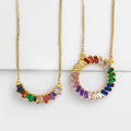 Popular Fashion 18k Gold Plated Chakra rainbow baguette  Circle Smile Chain Necklace Women