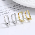 Fashion Jewelry 925 Sterling Silver Minimalist Earrings Letter D Shape Row of Zircon Gold Plated Hoop Earrings for Women