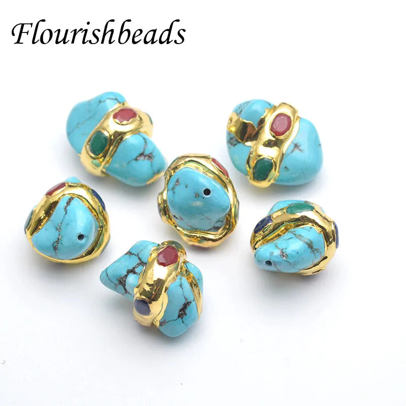 Fashion 18k Gold Plated Freeform Irregular Shape Blue Turquoise Loose Beads for Jewelry Making