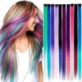 Fashionable Colored Wigs Highlight Rainbow Hair Extensions Wigs Clip in One Piece 22 Inches Straight Wig Hair Accessory for Kids