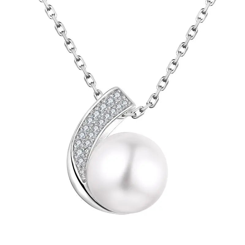 925 Sterling Silver Cz Natural Single Fresh Water Pearl NecklaceWholesale Sterling Silver Adjustable Necklace Blank Jewelry