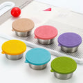 Reusable Small 304 Stainless Steel Sauce Cup Container Salad Dressing Condiment Containers with Silicone Lids
