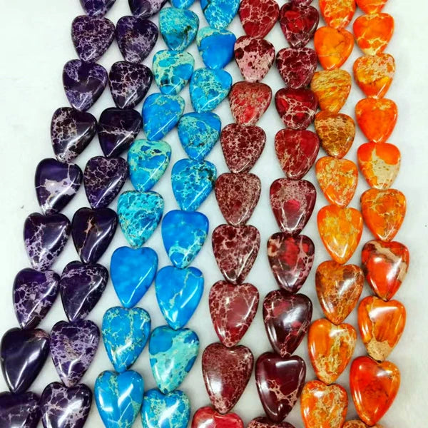 Natural Smooth Charm Gemstone Sea Sediment  15*20mm Heart Shape  Imperial Jasper Loose Stone Beads Jewelry Making