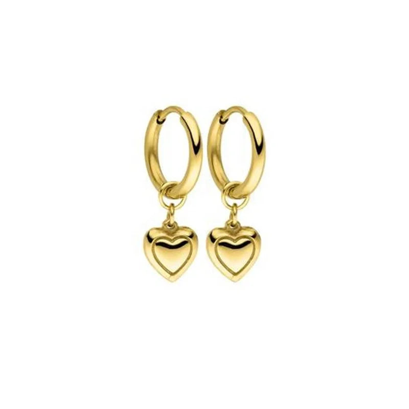 Women's Cute Lovely Stainless Steel Heart Earrings Fashion Dangle Drop Design with Gold Plating Best Gift for Ladies