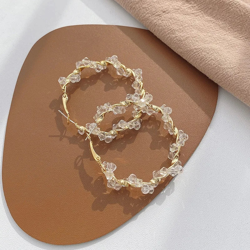 HOVANCI Boho Vintage 6 Gold Charm Bead Round Earring Charms Twist Hoop Summer Lightweight Glitter Huggie Earrings