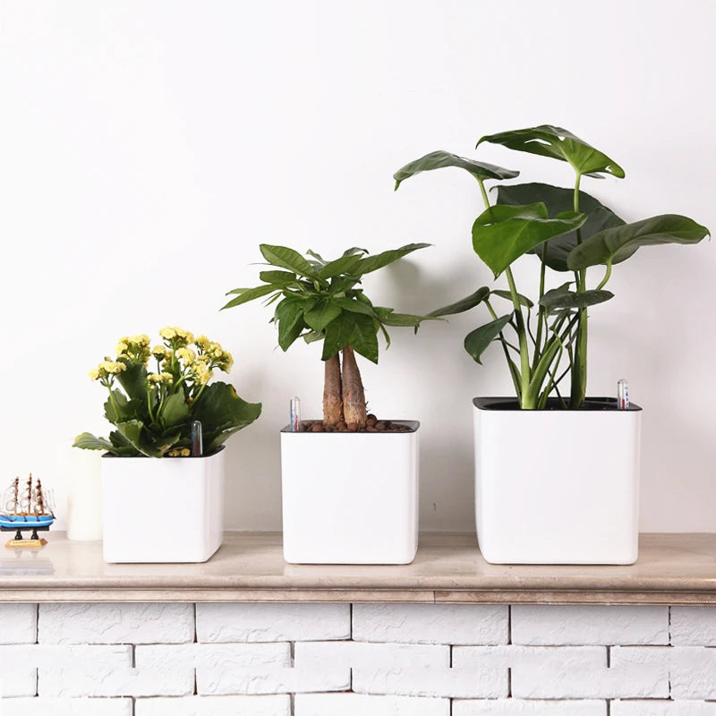 Wholesale Simple Large Self-watering Planter With Water Level Gauge Square Double-layer Water-storing Plastic Lazy Flowerpot